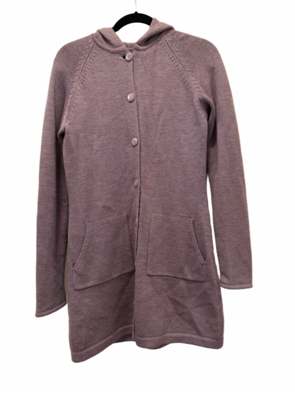 Women's Patagonia Merino Wool Hooded Cardigan Sweater Purple Size M